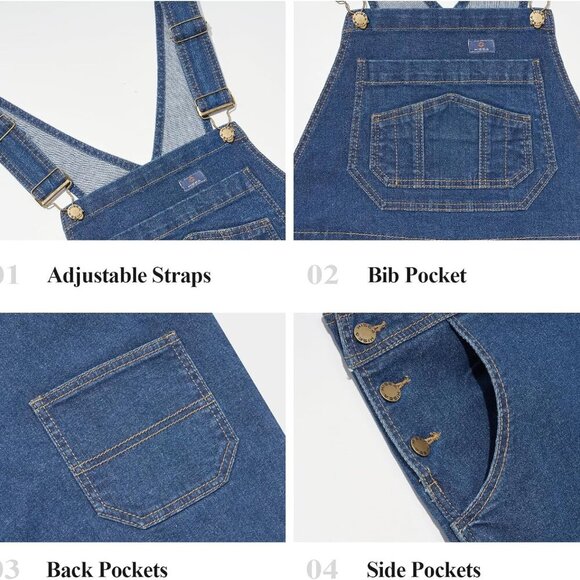 Stretchy Denim Overalls for Women, Womens Jean Bib Overall with Loose Fit, Ladie - Picture 4 of 5